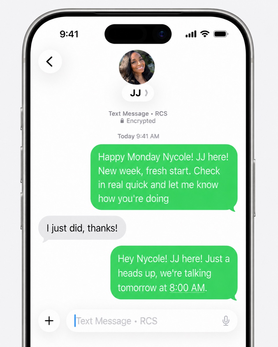 JJ Smith daily coaching text conversation