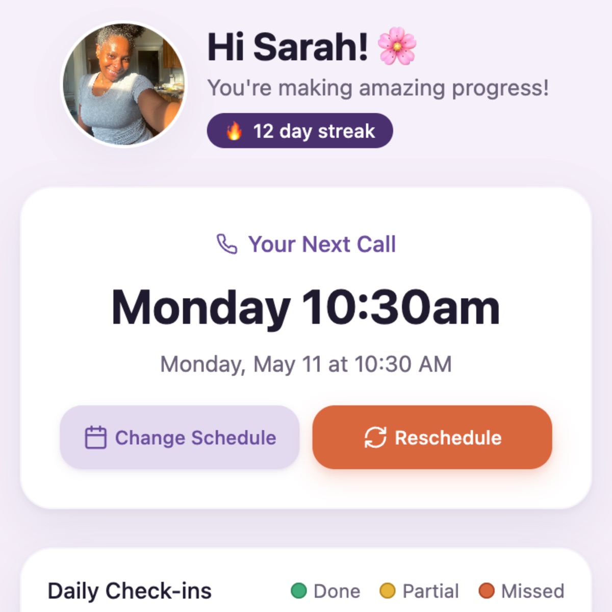 JJ Smith program screen for twice-weekly coaching calls